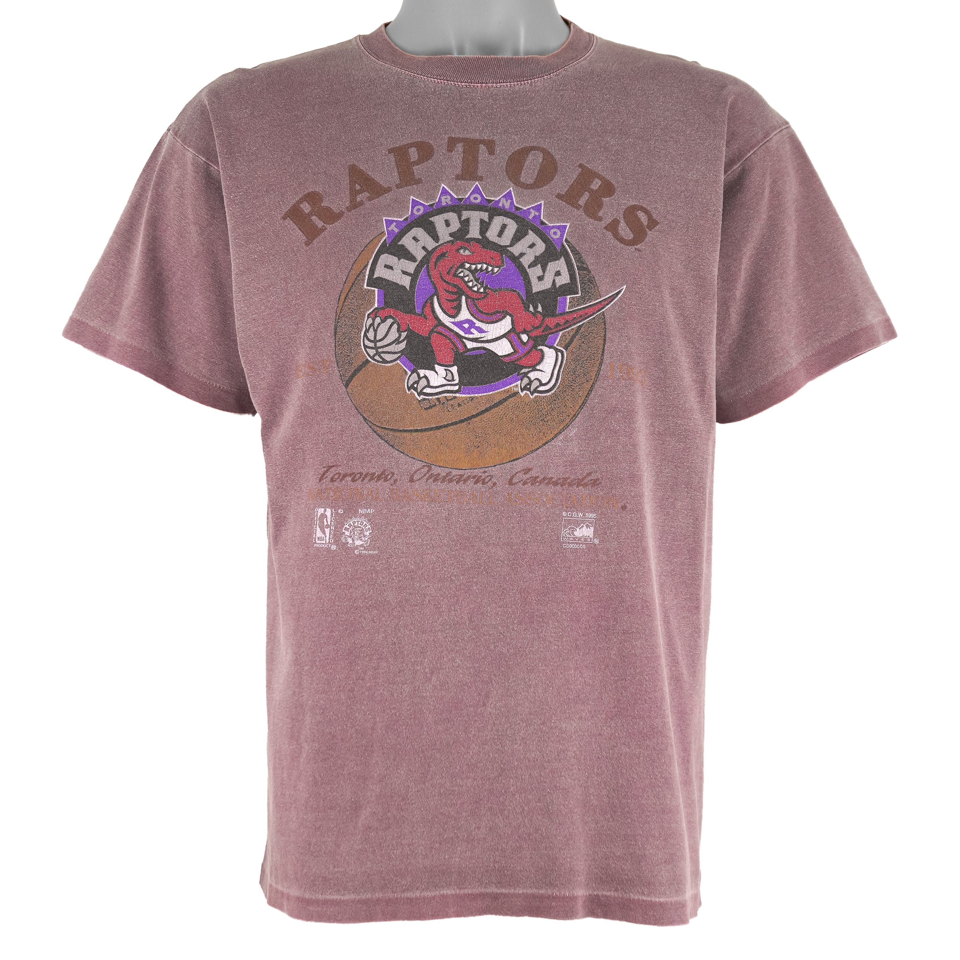 NBA (Waves) - Toronto Raptors Basketball T-Shirt 1995 Large Vintage Retro Basketball