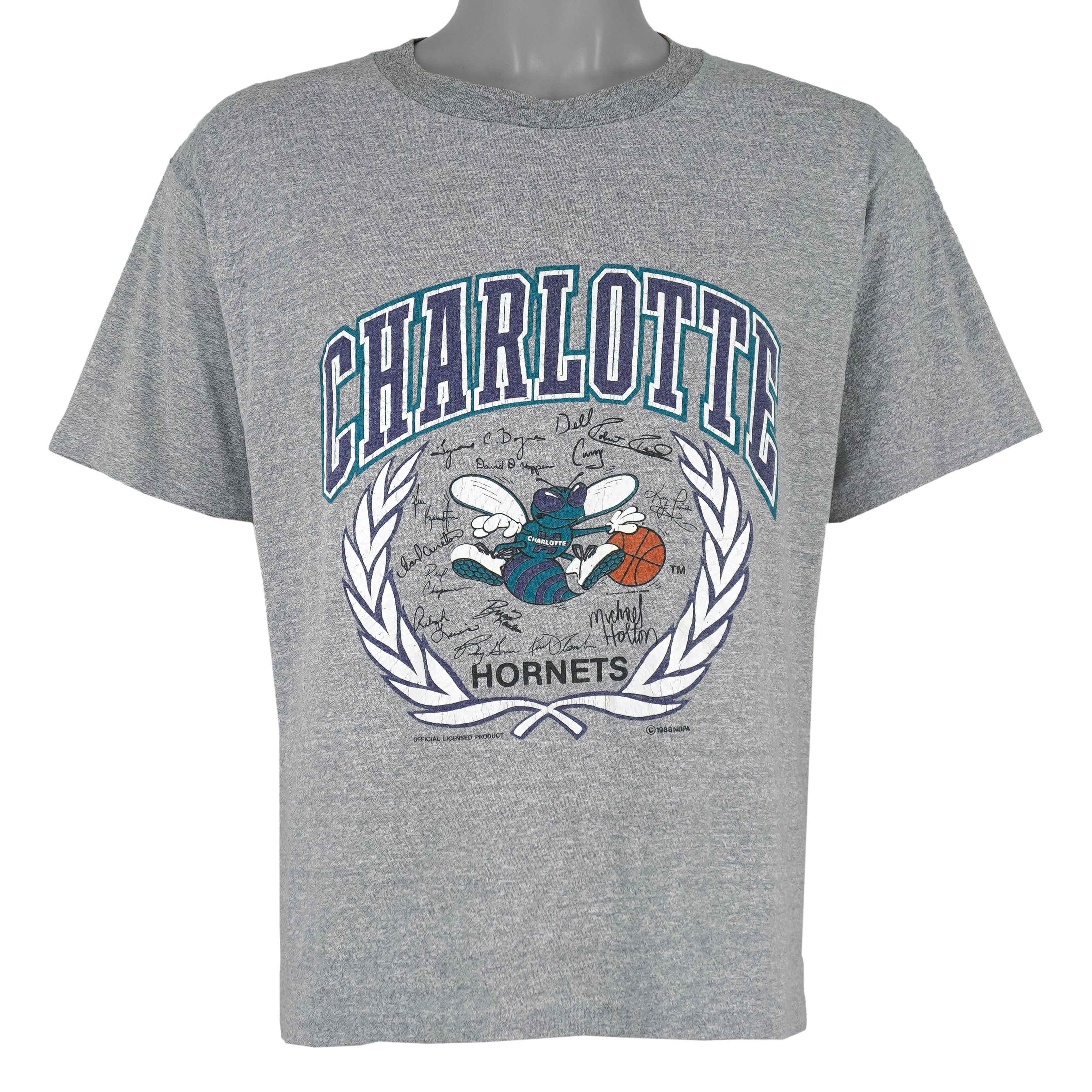 NBA (Super Shirts) - Charlotte Hornets Big Logo T-Shirt 1988 Large Vintage Retro Basketball