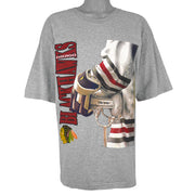 NHL (Lee) - Grey Chicago Blackhawks T-Shirt 1990s XX-Large Vintage Retro Hockey
