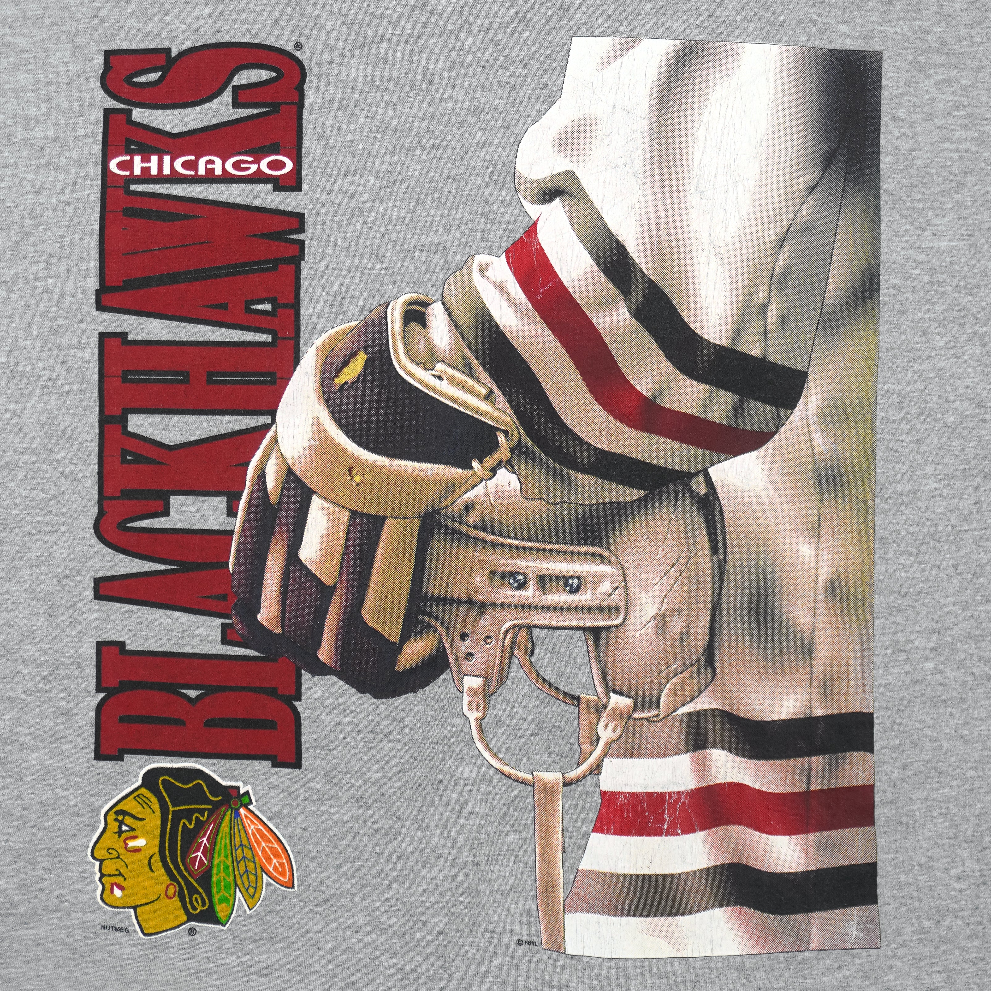 NHL (Lee) - Grey Chicago Blackhawks T-Shirt 1990s XX-Large Vintage Retro Hockey
