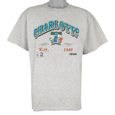 NBA (Trench) - Grey Charlotte Hornets Pinstripes T-Shirt 1992 X-Large