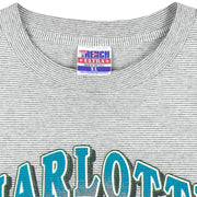 NBA (Trench) - Grey Charlotte Hornets Pinstripes T-Shirt 1992 X-Large Vintage Retro Basketball