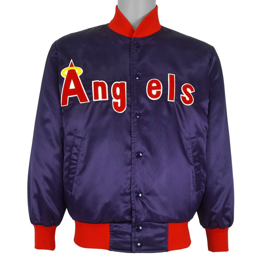 MLB (Unishine) - Blue & Red California Angels Satin Jacket 1990s Medium Vintage Retro Baseball