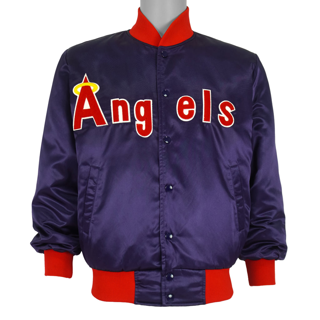 MLB (Unishine) - Blue & Red California Angels Satin Jacket 1990s Medium Vintage Retro Baseball