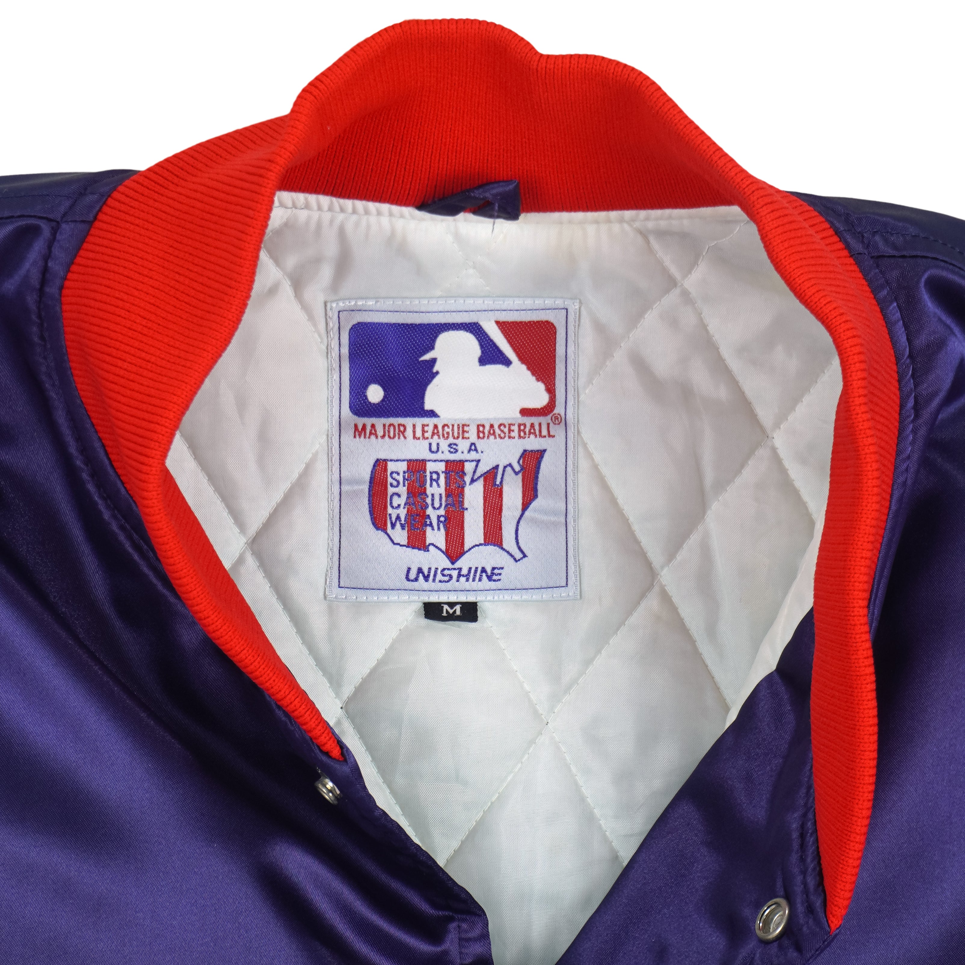 MLB (Unishine) - Blue & Red California Angels Satin Jacket 1990s Medium Vintage Retro Baseball