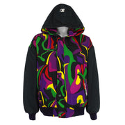 Starter - Black & Multicolor Patterned Hooded Jacket 1990s Medium Vintage Retro