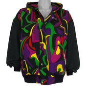 Starter - Black & Multicolor Patterned Hooded Jacket 1990s Medium Vintage Retro