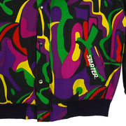Starter - Black & Multicolor Patterned Hooded Jacket 1990s Medium Vintage Retro