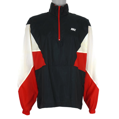 Nike - Black & White With Red 1/4 Zip Pullover Windbreaker 1990s X-Large