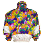 Vintage (Competition) - White Button-Up Abstract Pattern Ski Jacket 1990s Medium Vintage Retro