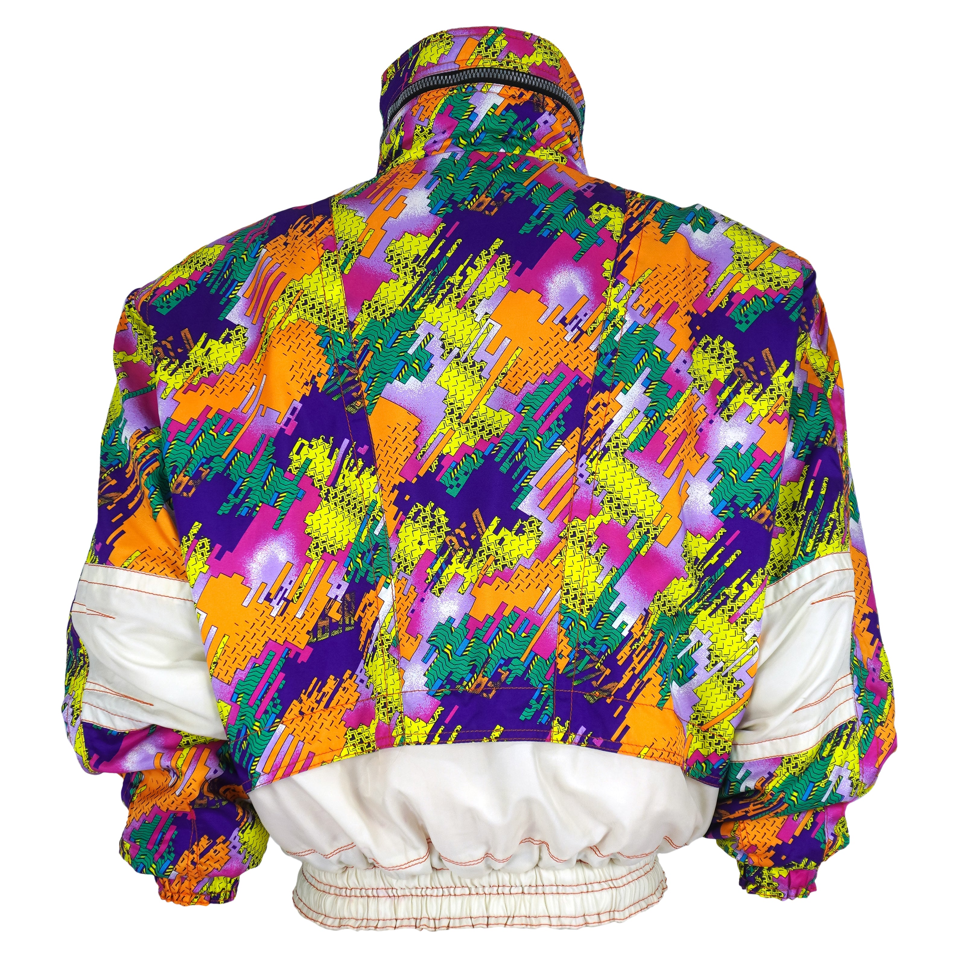 Vintage (Competition) - White Button-Up Abstract Pattern Ski Jacket 1990s Medium Vintage Retro