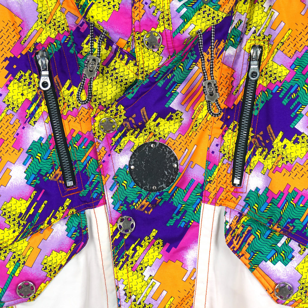 Vintage (Competition) - White Button-Up Abstract Pattern Ski Jacket 1990s Medium Vintage Retro
