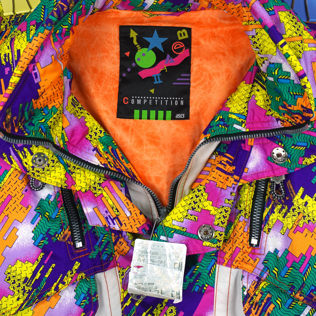 Vintage (Competition) - White Button-Up Abstract Pattern Ski Jacket 1990s Medium Vintage Retro