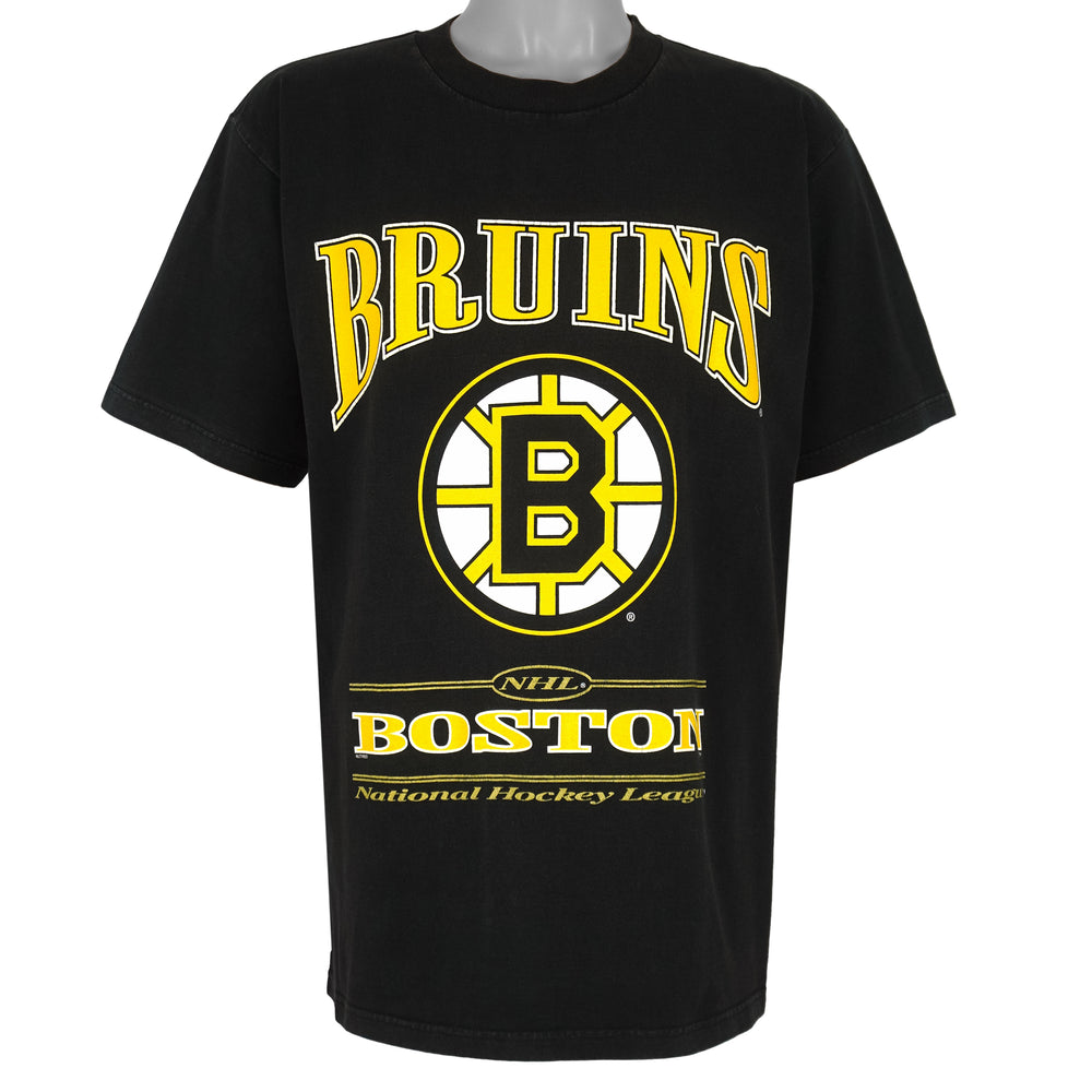NHL (Lee) - Black Boston Bruins Spell-Out T-Shirt 1990s Large Vintage Retro Hockey