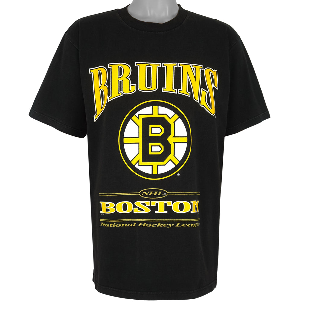 NHL (Lee) - Black Boston Bruins Spell-Out T-Shirt 1990s Large Vintage Retro Hockey