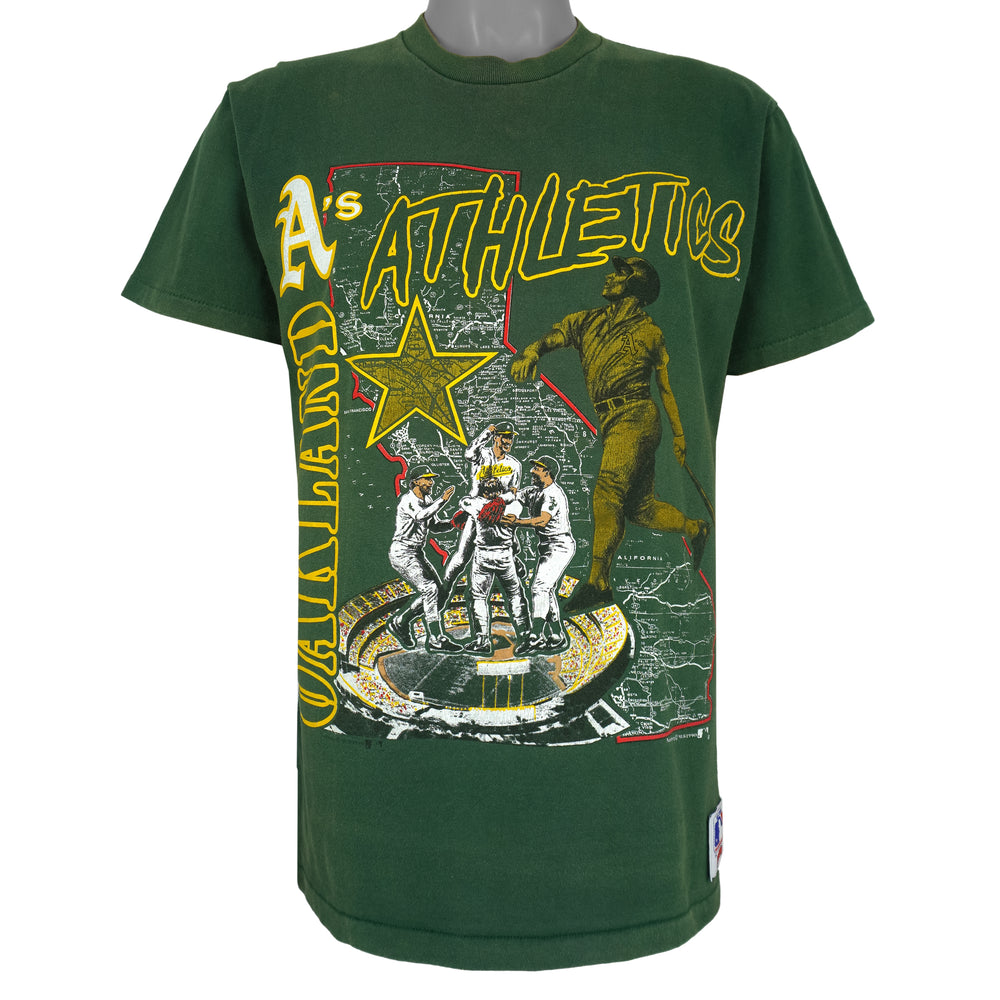 MLB (Nutmeg) - Oakland Athletics Stadium Map T-Shirt 1990 Medium Vintage Retro Baseball