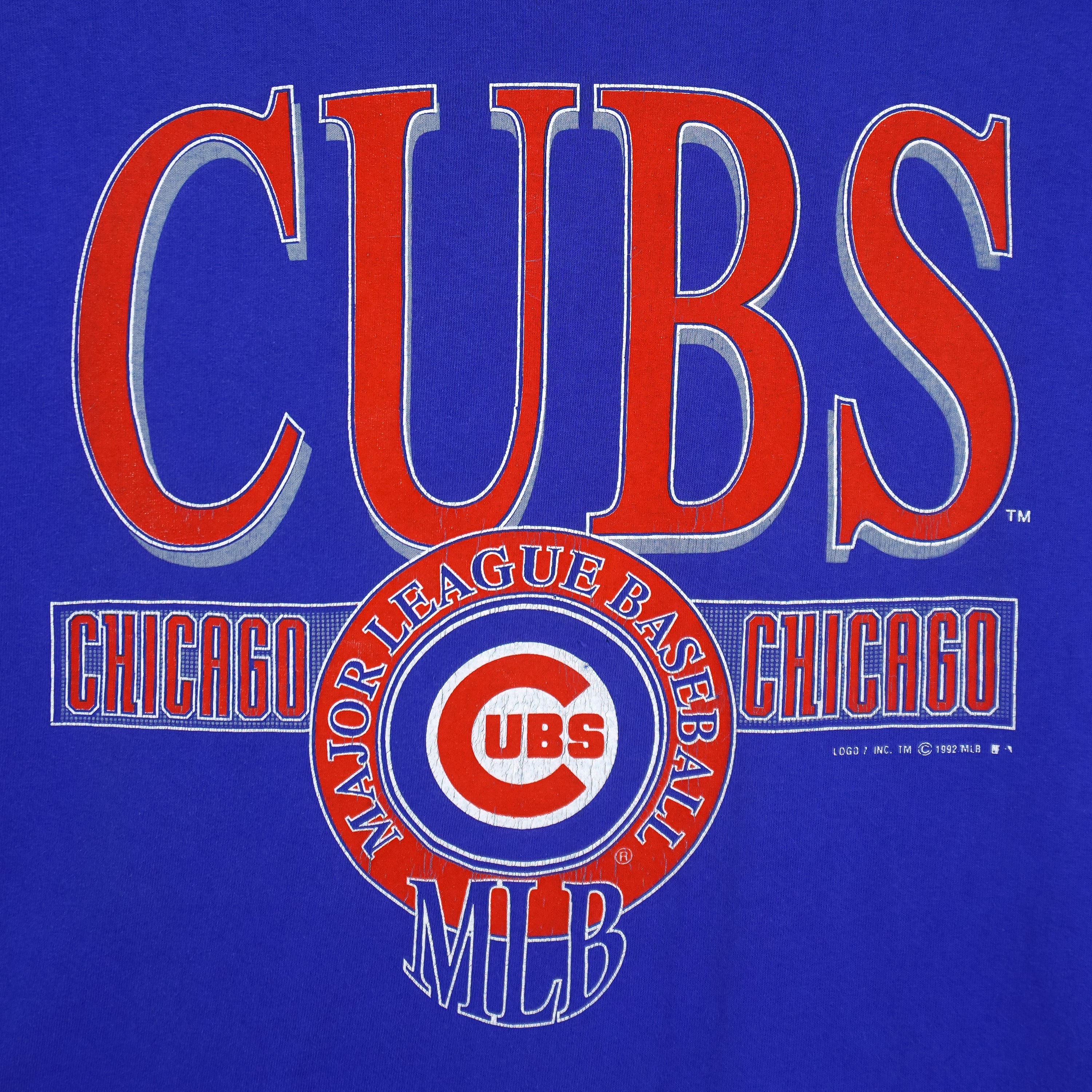 MLB (Logo 7) - Chicago Cubs Spell-Out T-Shirt 1992 Large Vintage Retro Baseball