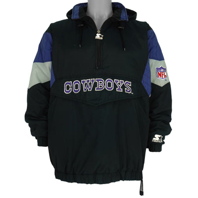 Starter - Dallas Cowboys 1/4 Zip Hooded Jacket 1990s Large