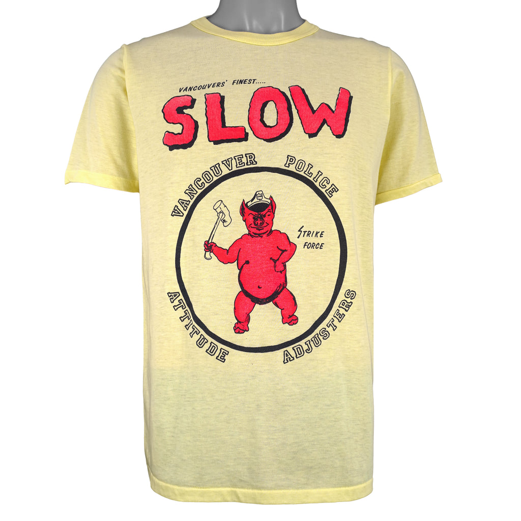 Vintage (4Evergreen) - Slow Vancouver Police Single Stitch T-Shirt 1990s Large Vintage Retro
