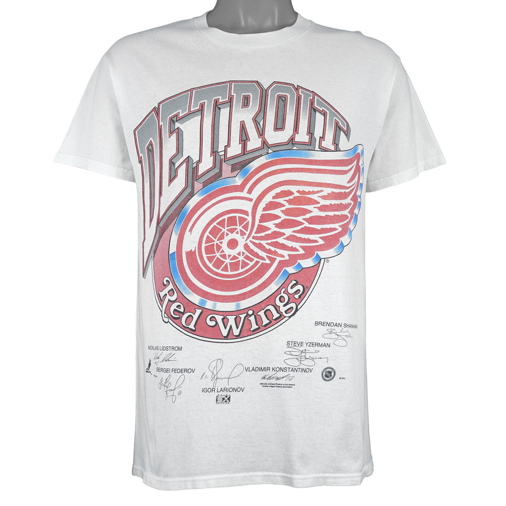 NHL (Delta) - Detroit Red Wings Player Autographed T-Shirt 1990s Large Vintage Retro Hockey
