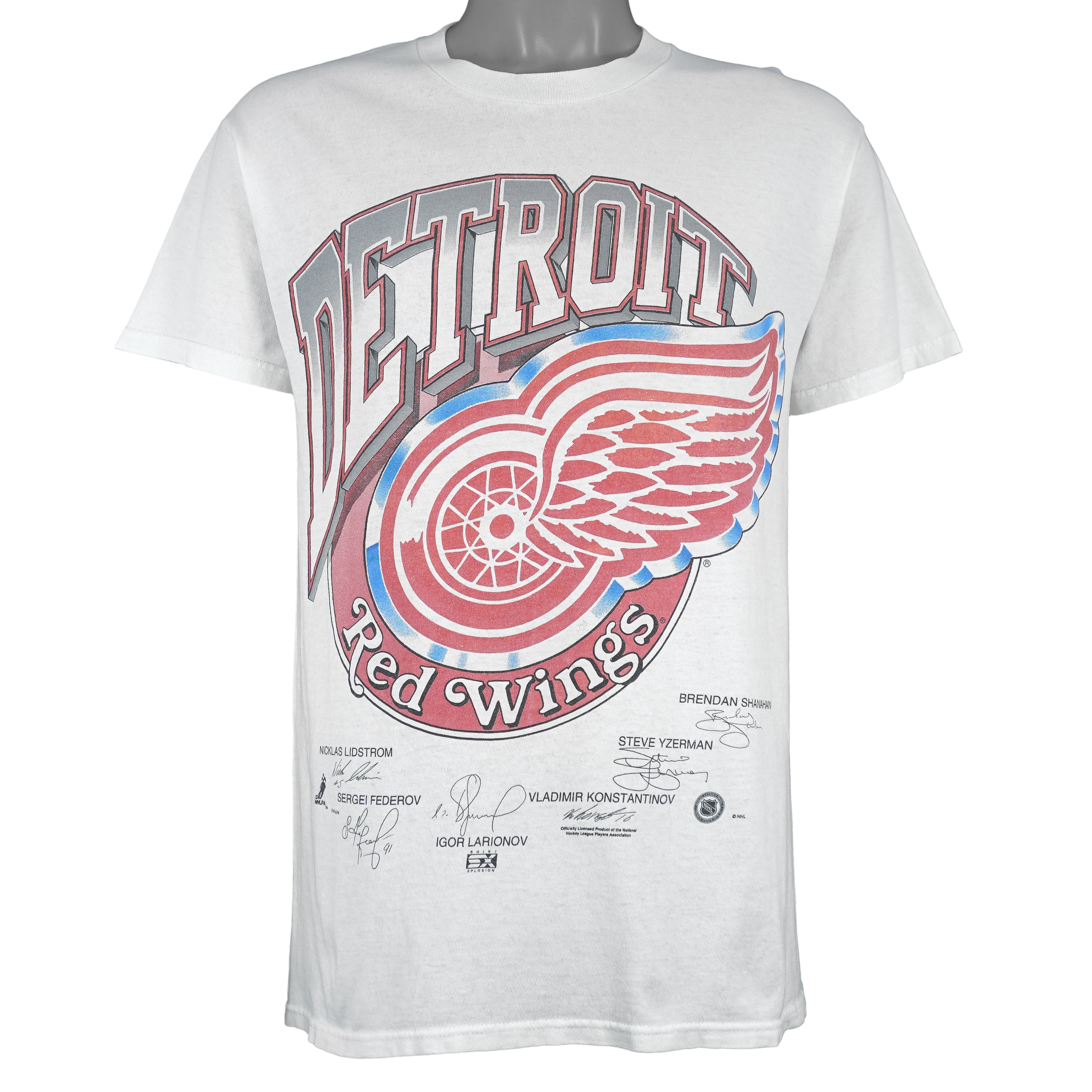 NHL (Delta) - Detroit Red Wings Player Autographed T-Shirt 1990s Large Vintage Retro Hockey