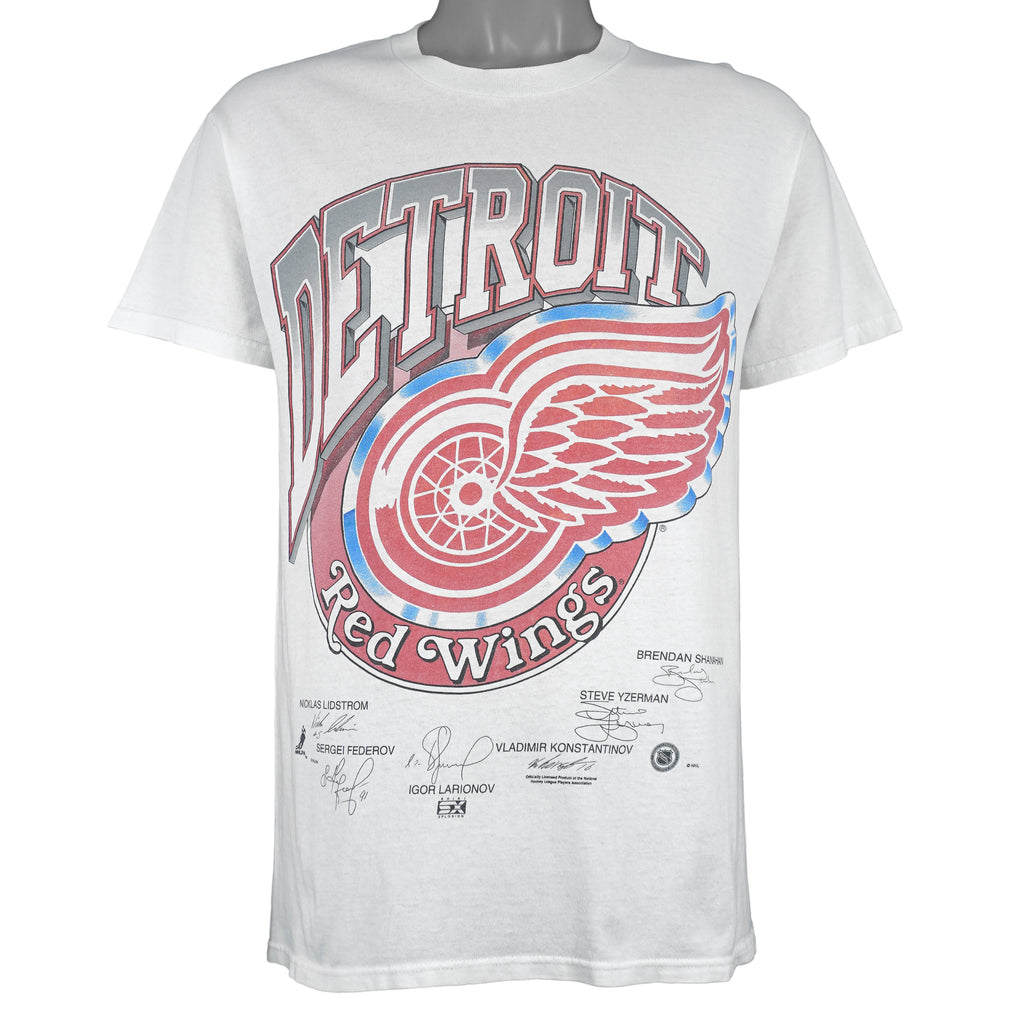 NHL (Delta) - Detroit Red Wings Player Autographed T-Shirt 1990s Large Vintage Retro Hockey