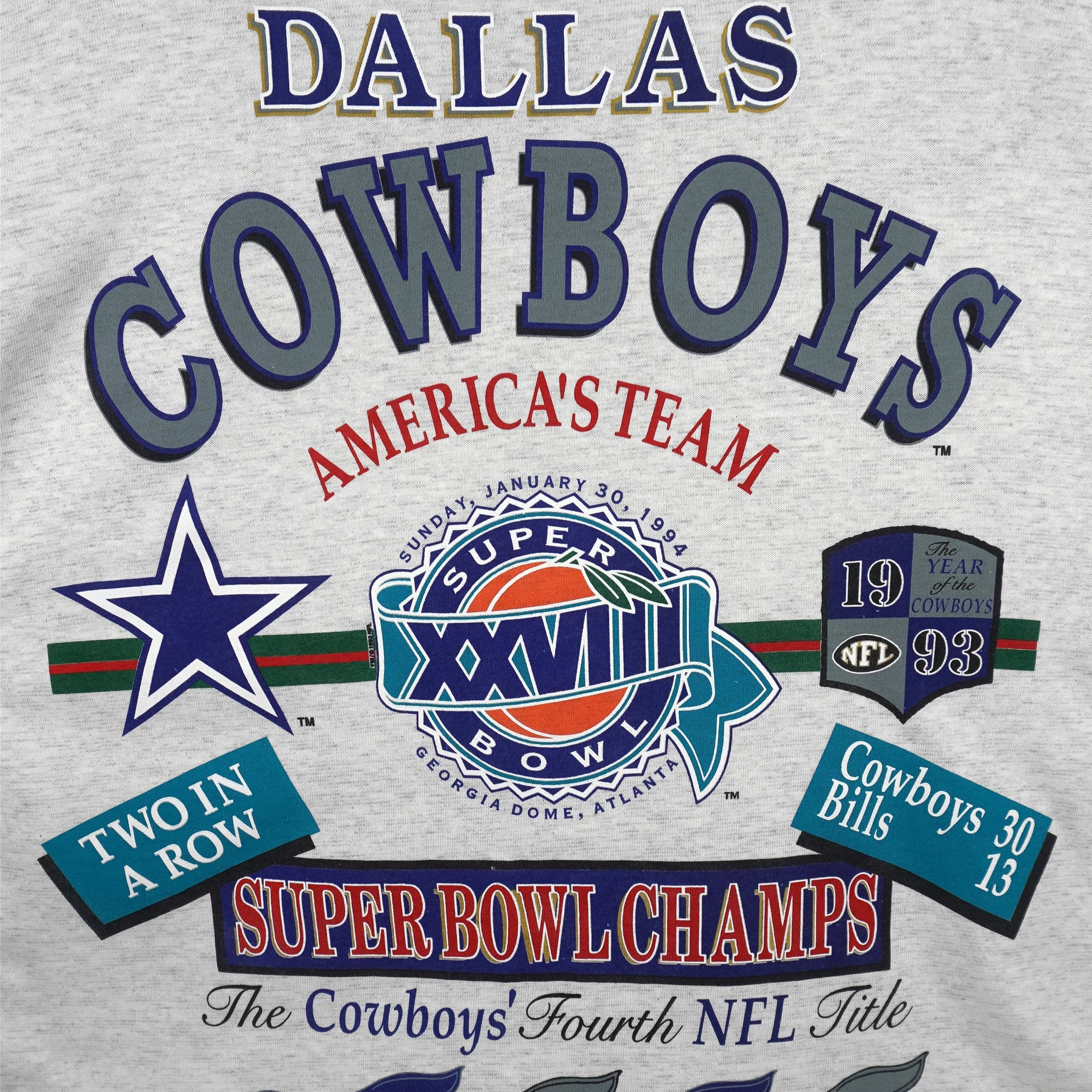 NFL (Team Rated) - Dallas Cowboys Super Bowl XXVIII Champs T-Shirt 1994 Large Vintage Retro Football