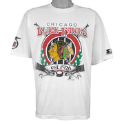Starter - Chicago Blackhawks Big Logo Single Stitch T-Shirt 1991 Large Vintage Retro Hockey