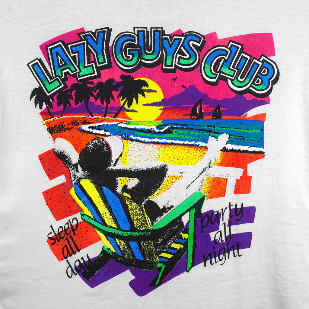 Vintage - Lazy Guys Club Single Stitch T-Shirt 1990s Medium Vintage Retro
