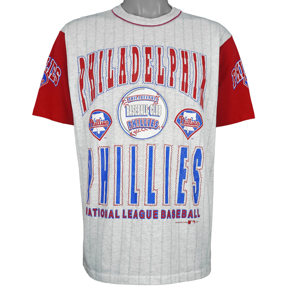 MLB (Garan) - Philadelphia Eagles Baseball Pinstripe T-Shirt 1992 X-Large Vintage Retro Baseball