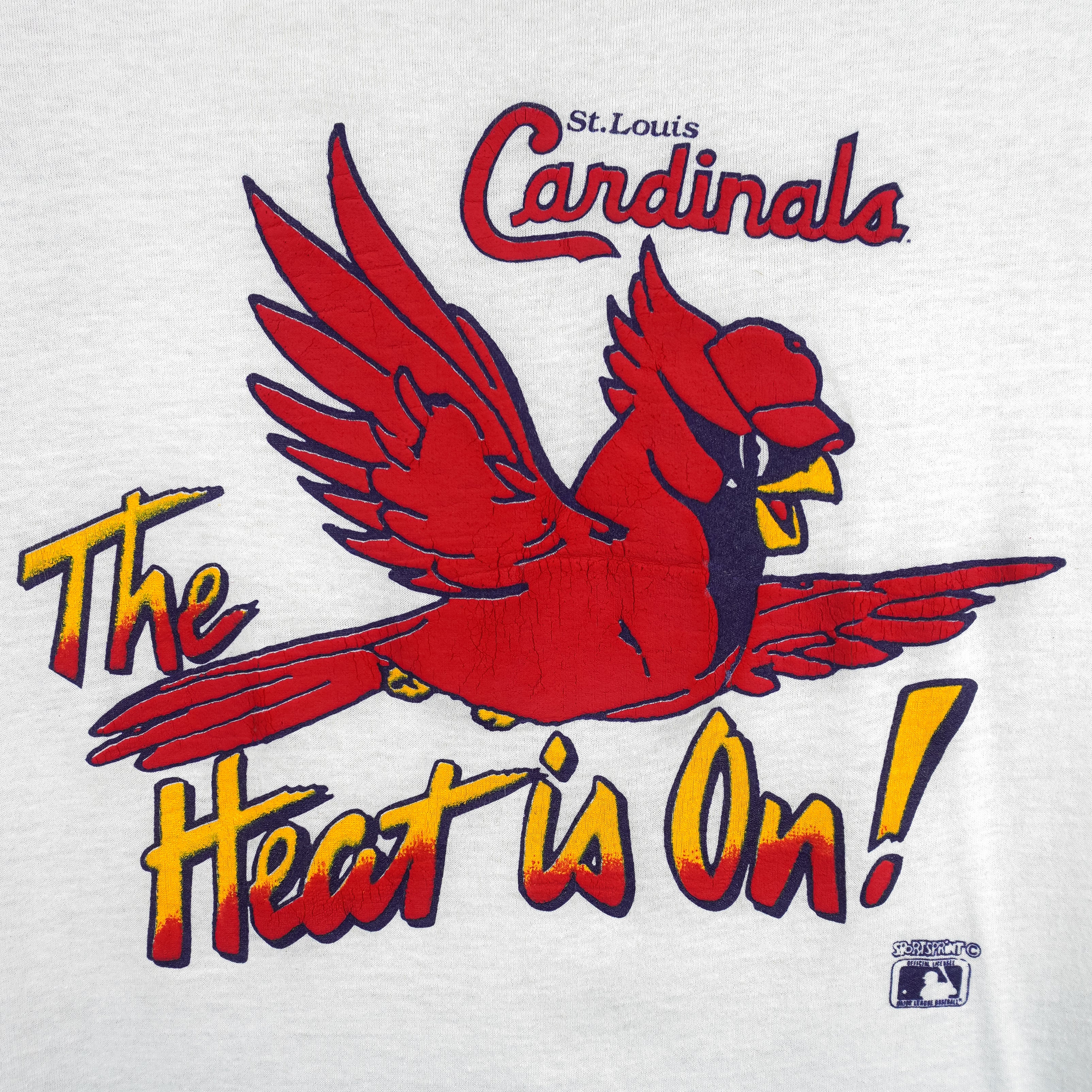 MLB (Screen Star) - St. Louis Cardinals The Heat is On! T-Shirt 1980s Large Vintage Retro Baseball