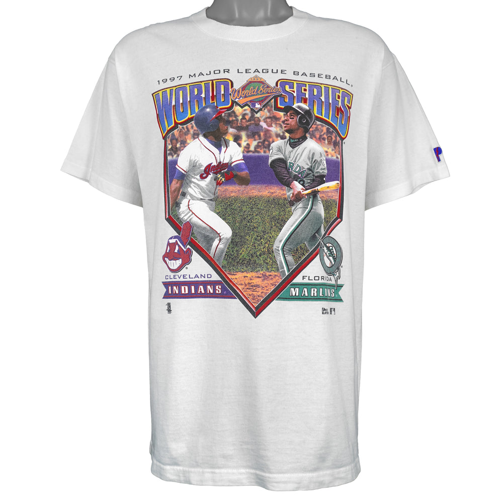 MLB (Pro Player) - World Series Indians VS Marlins Matchups T-Shirt 1997 Large Vintage Retro Baseball
