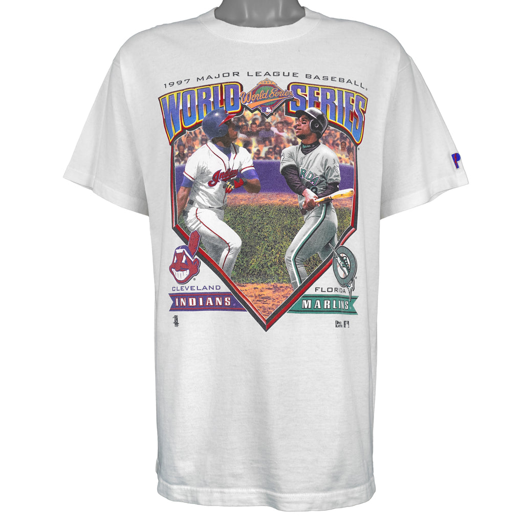 MLB (Pro Player) - World Series Indians VS Marlins Matchups T-Shirt 1997 Large Vintage Retro Baseball