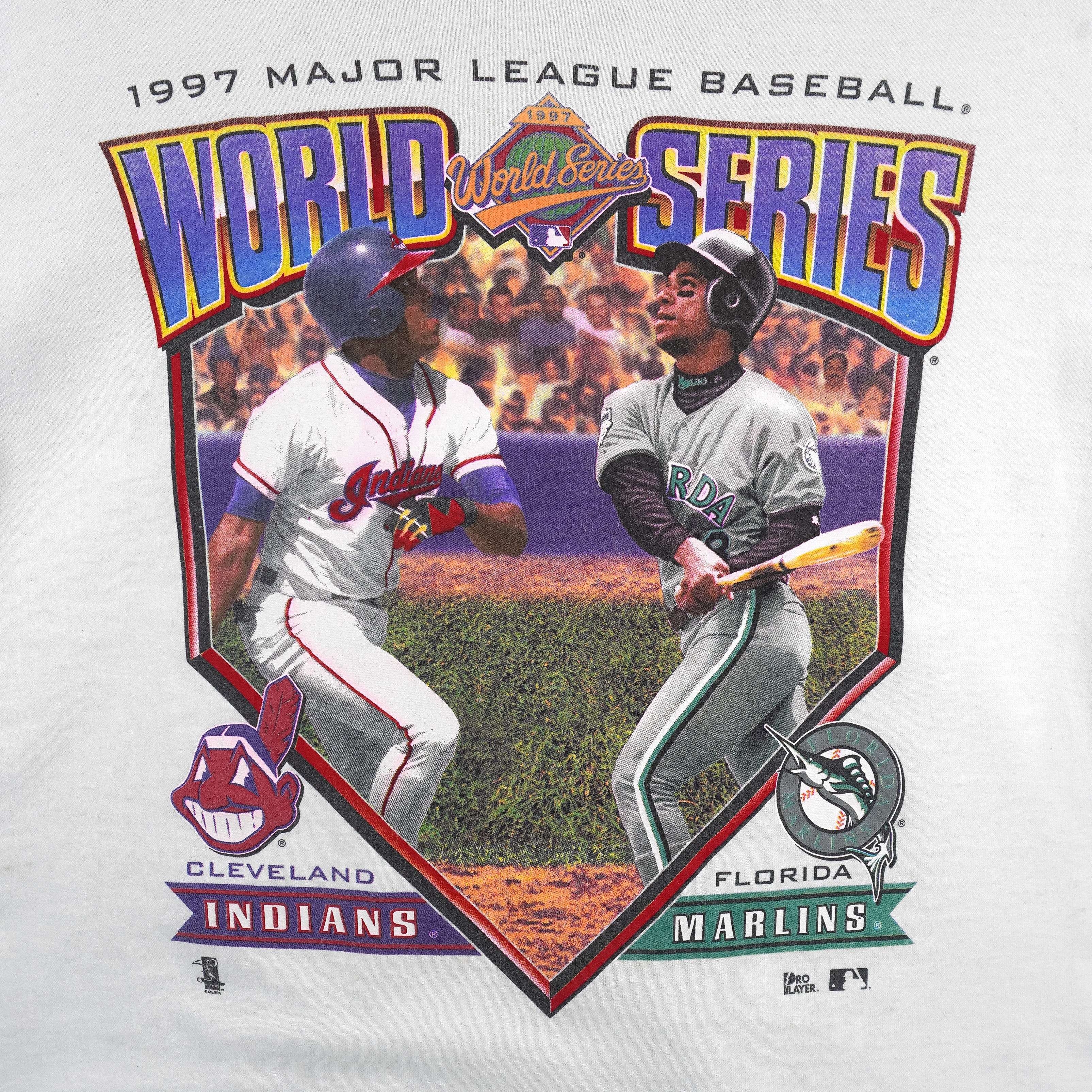 MLB (Pro Player) - World Series Indians VS Marlins Matchups T-Shirt 1997 Large Vintage Retro Baseball