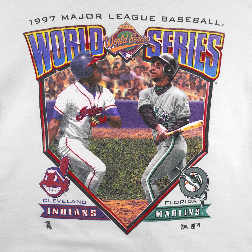 MLB (Pro Player) - World Series Indians VS Marlins Matchups T-Shirt 1997 Large Vintage Retro Baseball
