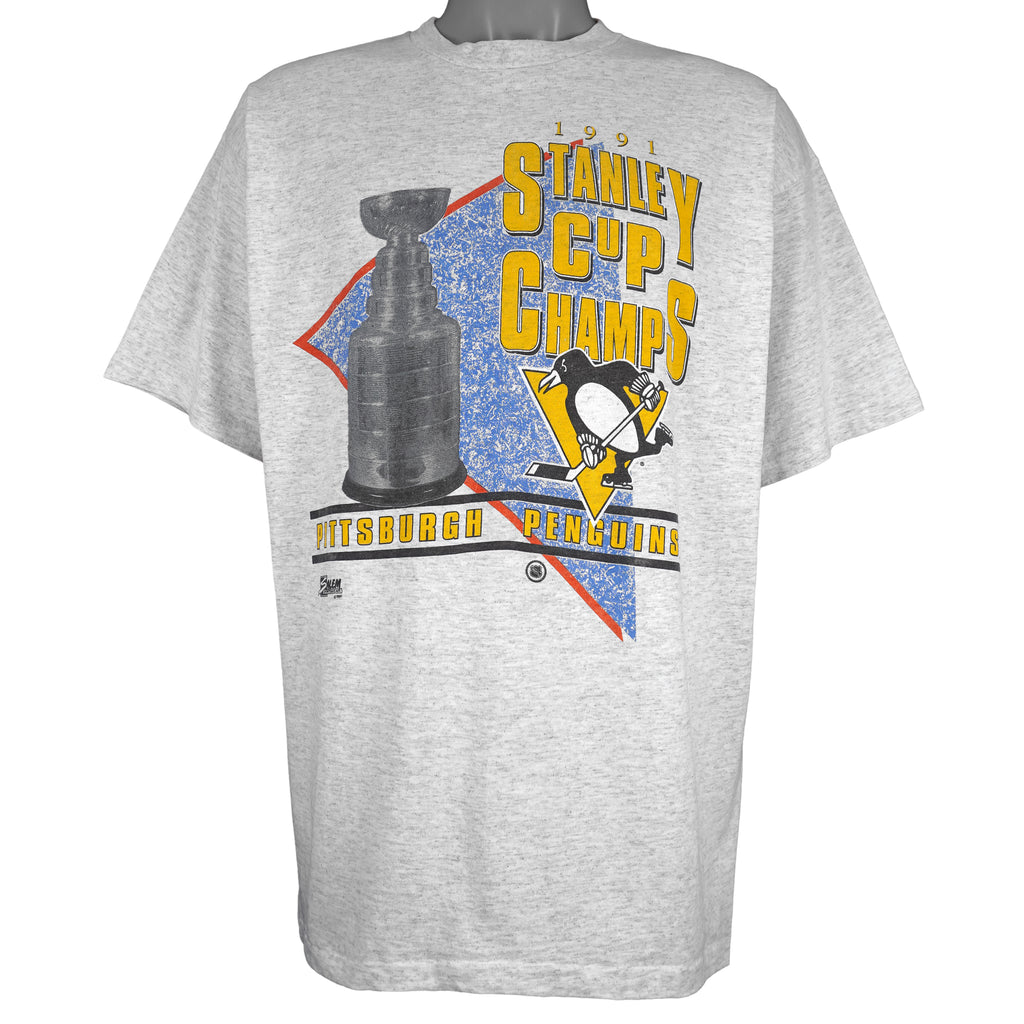 NHL (Salem)- Pittsburgh Penguins Stanley Cup Champions Single Stitch T-Shirt 1991 X-Large Vintage Retro Hockey