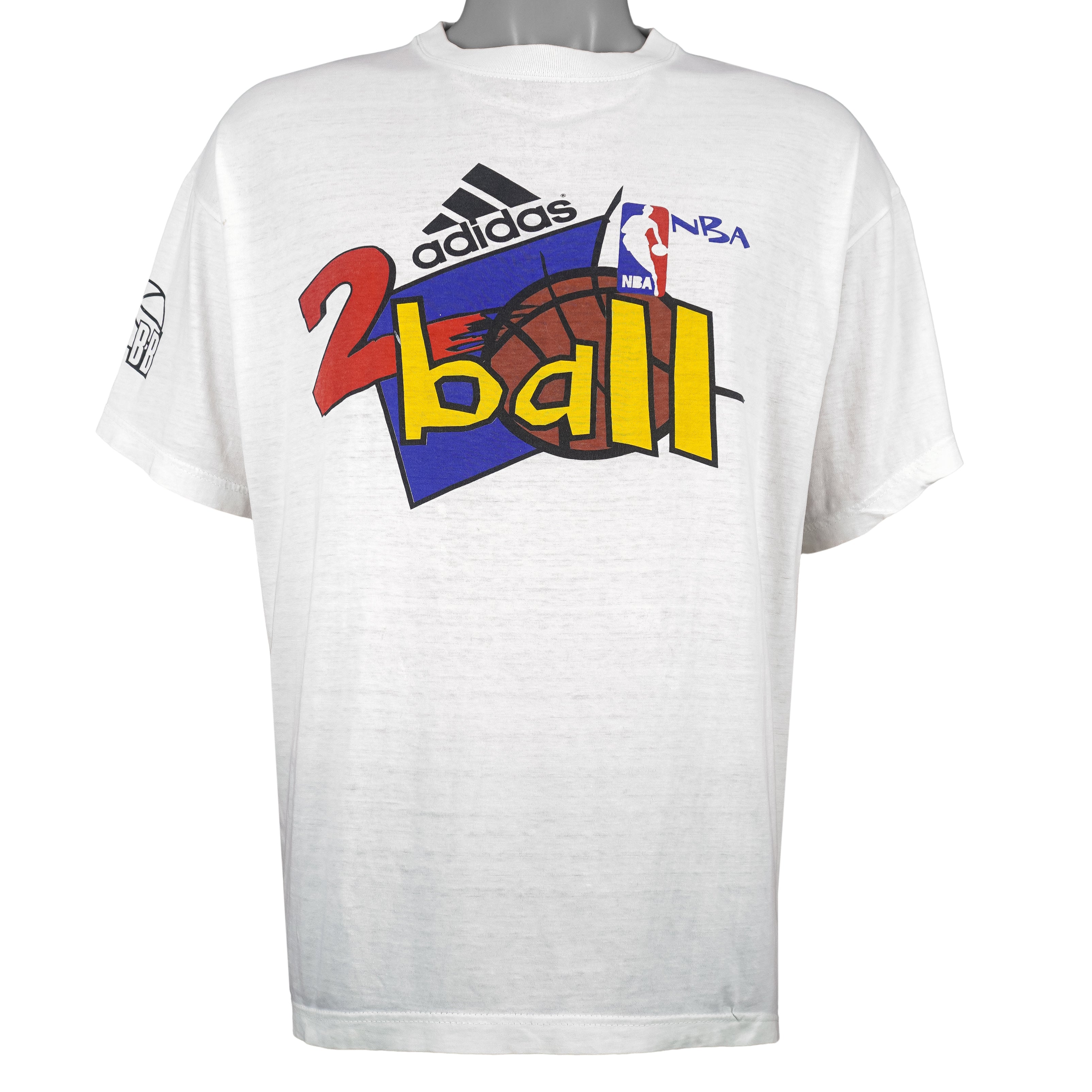 Adidas - NBA 2 Ball Big Logo T-Shirt 1990s Large Vintage Retro Basketball
