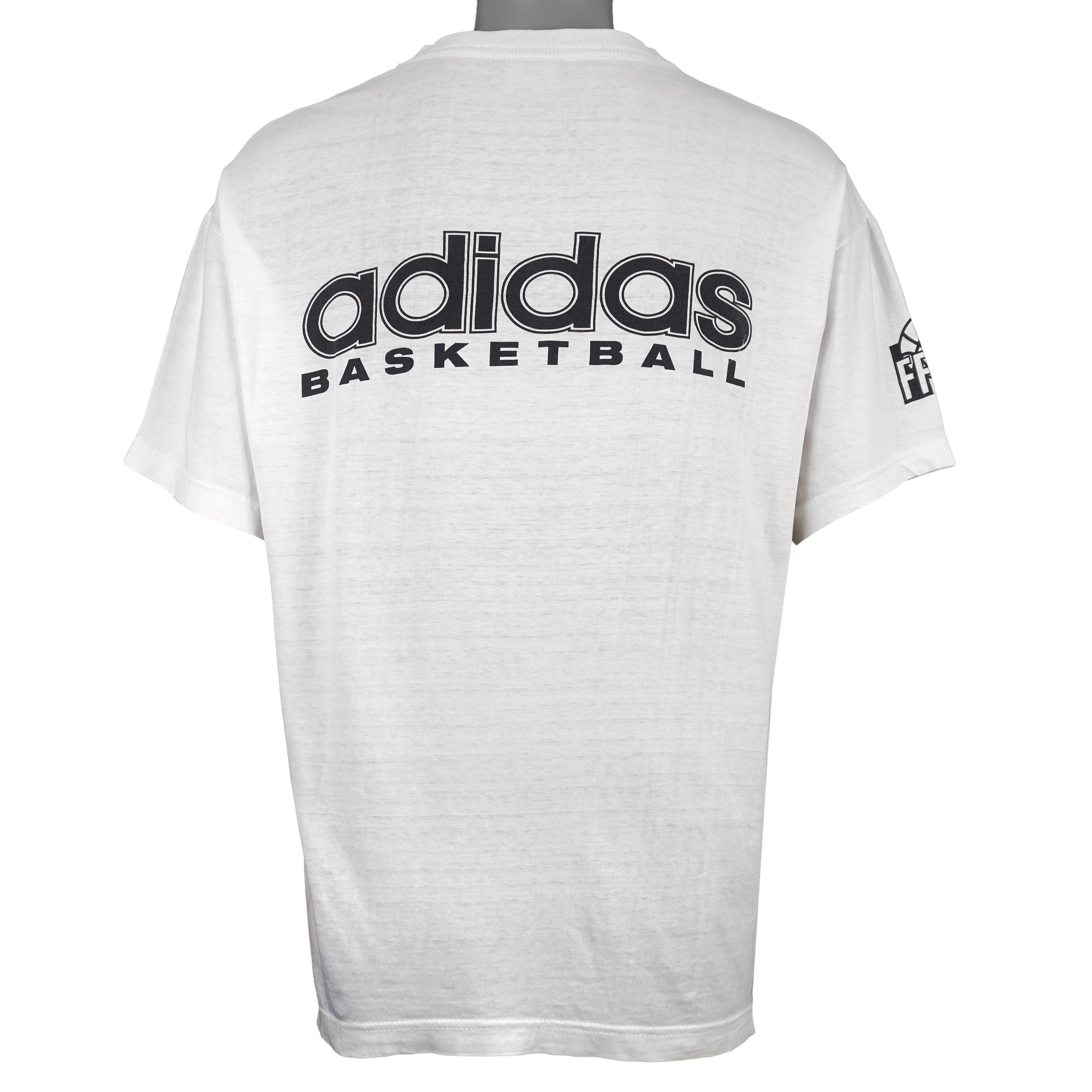 Adidas - NBA 2 Ball Big Logo T-Shirt 1990s Large Vintage Retro Basketball