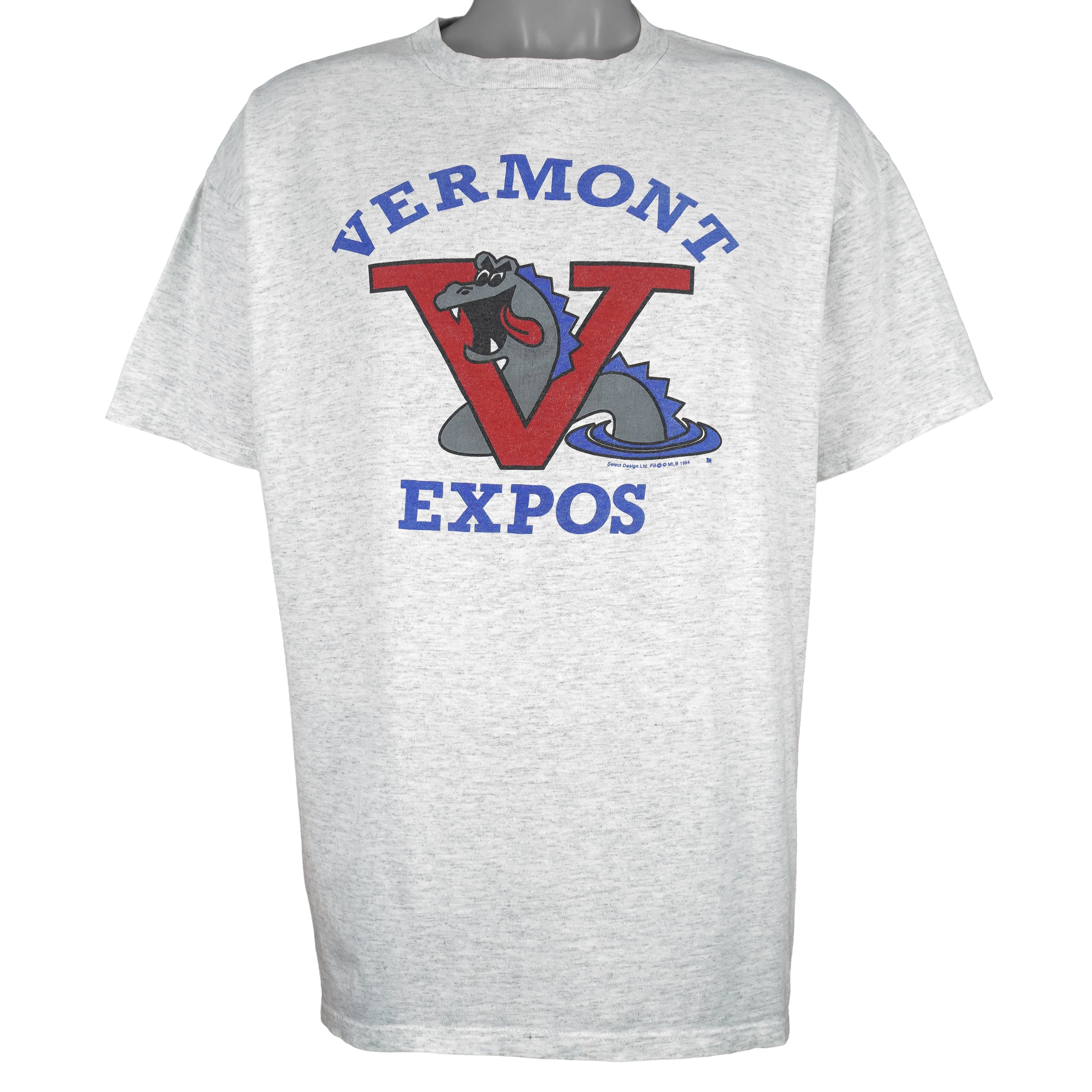 Vintage MLB (Oneita) - Vermont Expos Mascot Big Spell-Out T-Shirt 1994 X-Large in gray