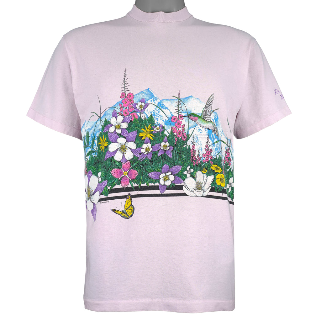 Vintage (Habitat) - Hummingbird & Floral Mountain T-Shirt 1991 Medium Vintage Retro