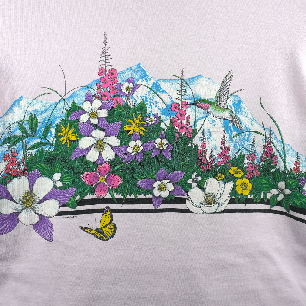 Vintage (Habitat) - Hummingbird & Floral Mountain T-Shirt 1991 Medium Vintage Retro