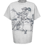 MLB (Majestic) - Florida Marlins, Batter Mid-Swing Sketch T-Shirt 1990s X-Large
