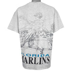 MLB (Majestic) - Florida Marlins, Batter Mid-Swing Sketch T-Shirt 1990s X-Large Vintage Retro Baseball
