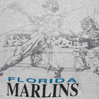 MLB (Majestic) - Florida Marlins, Batter Mid-Swing Sketch T-Shirt 1990s X-Large Vintage Retro Baseball