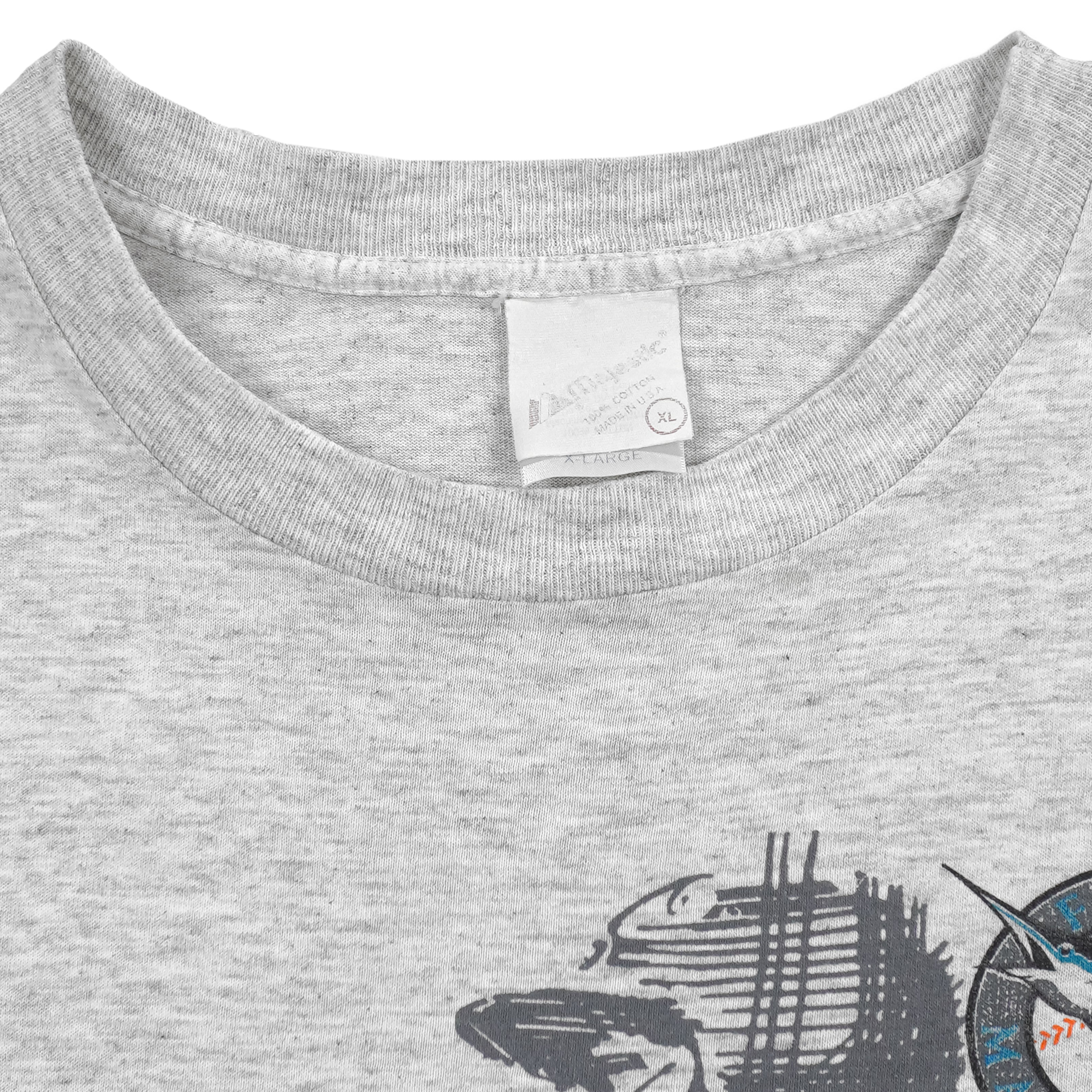 MLB (Majestic) - Florida Marlins, Batter Mid-Swing Sketch T-Shirt 1990s X-Large Vintage Retro Baseball