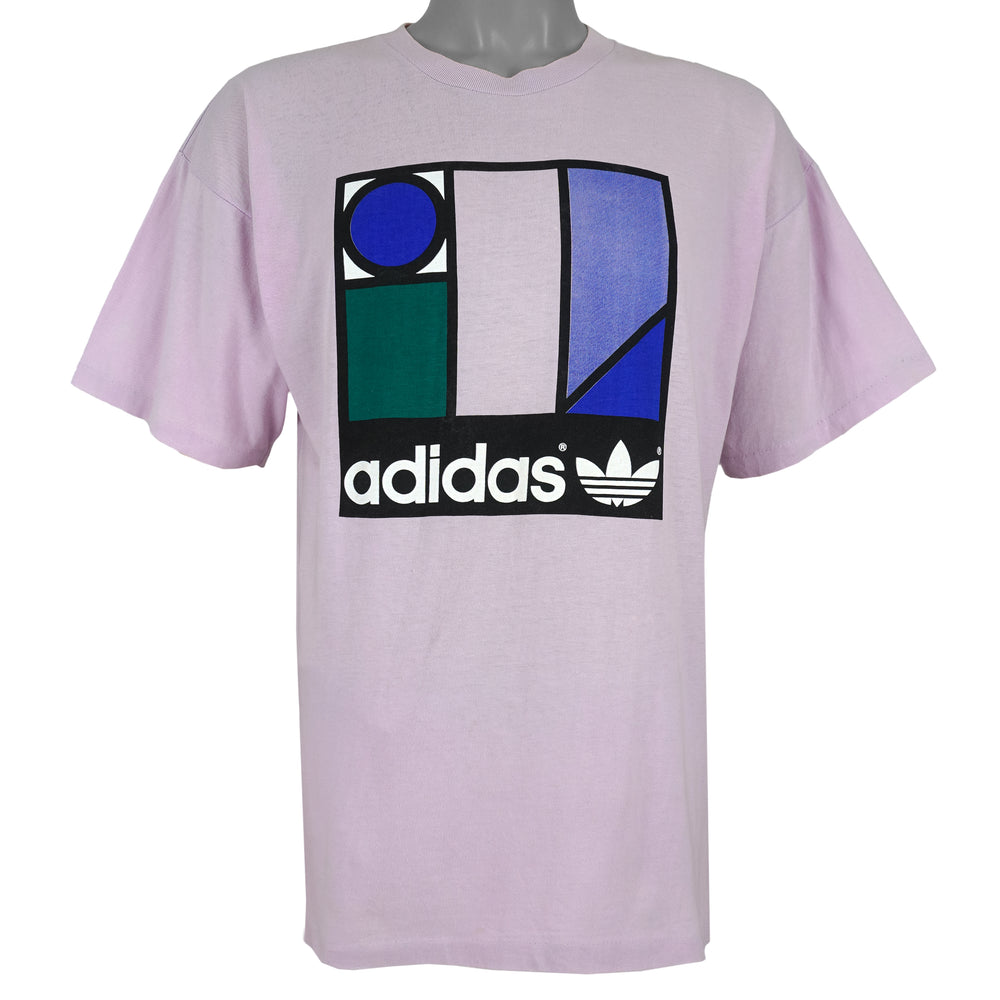 Adidas - Purple Colorway Geometric T-Shirt 1990s Large Vintage Retro