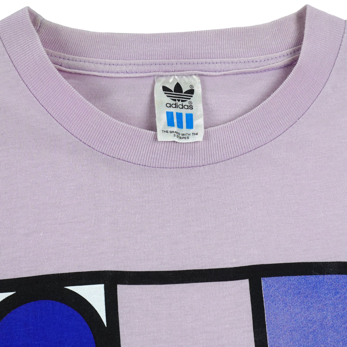 Adidas - Purple Colorway Geometric T-Shirt 1990s Large Vintage Retro