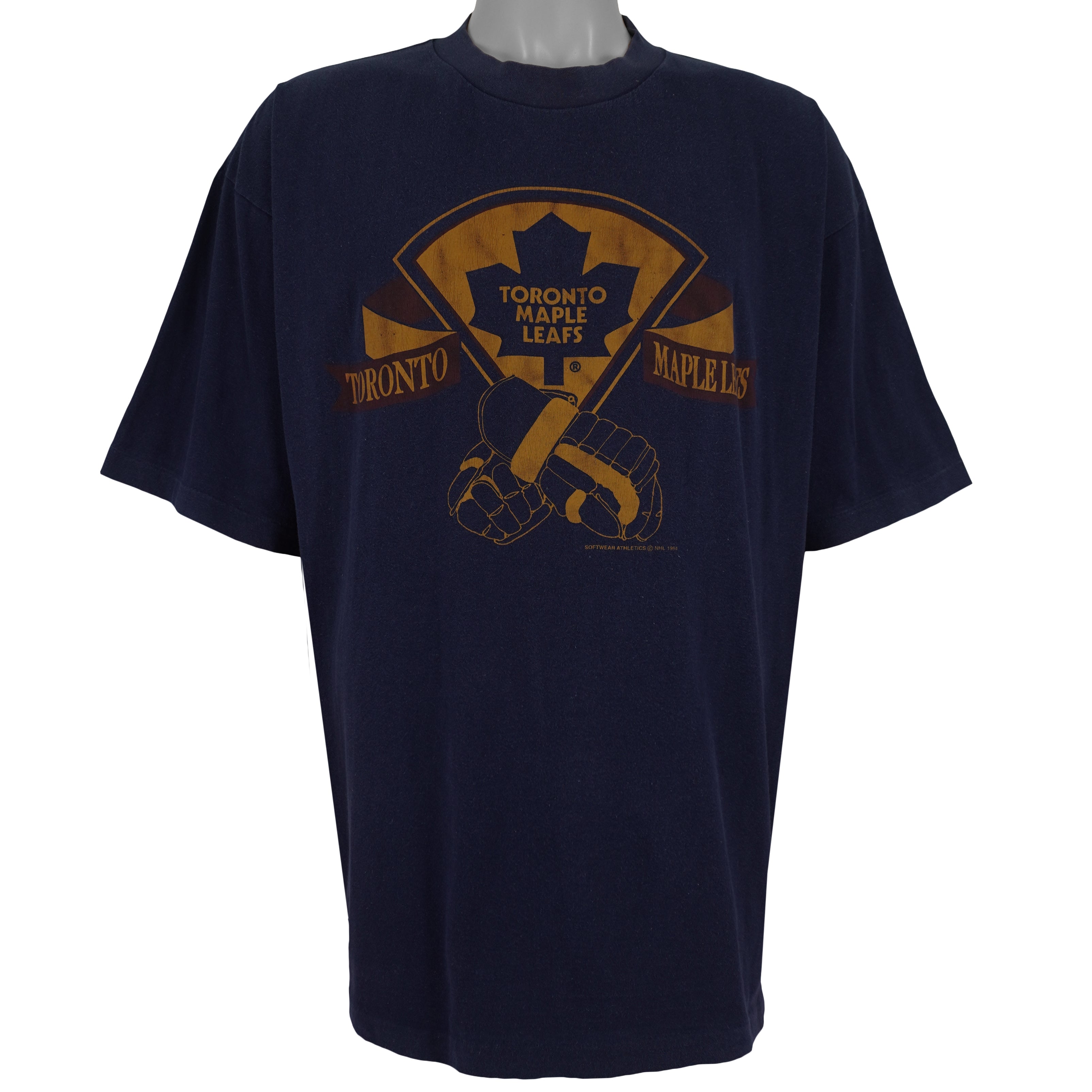 NHL (Softwear) - Toronto Maple Leafs Gloves T-Shirt 1994 X-Large Vintage Retro Baseball