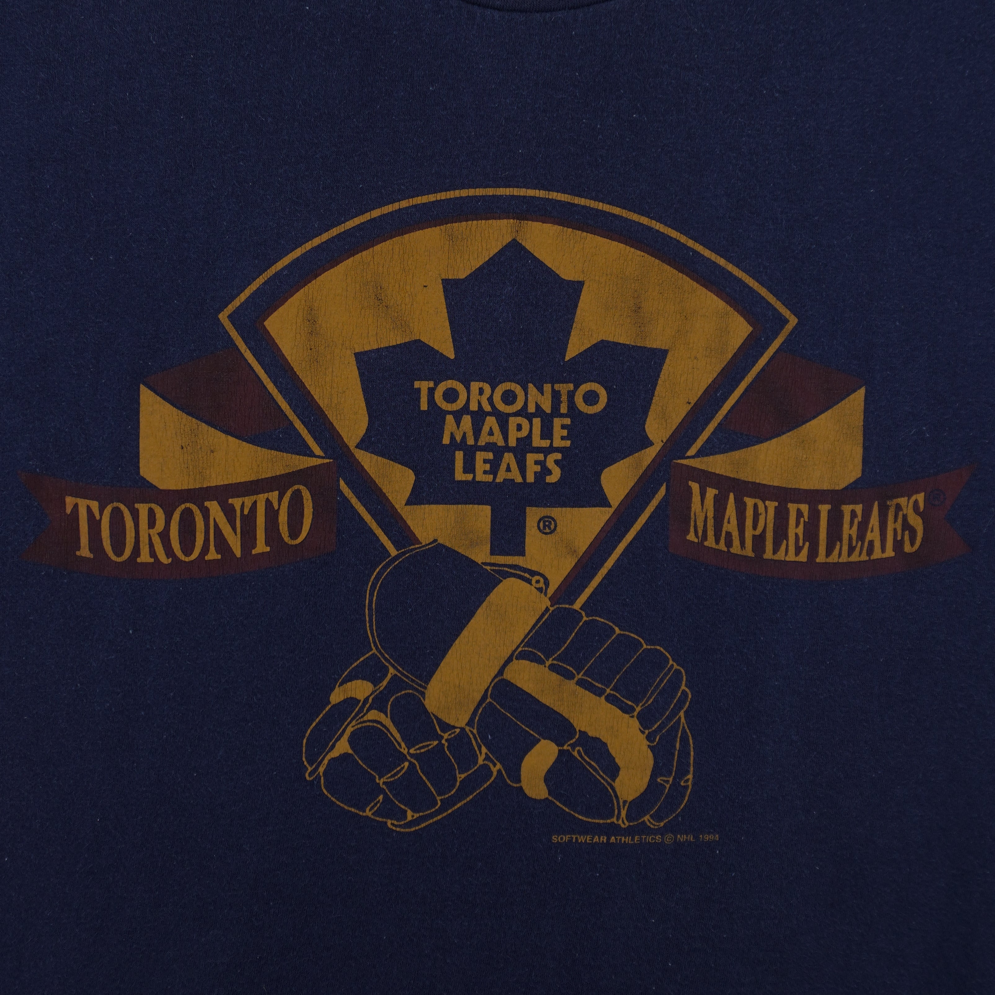 NHL (Softwear) - Toronto Maple Leafs Gloves T-Shirt 1994 X-Large Vintage Retro Baseball
