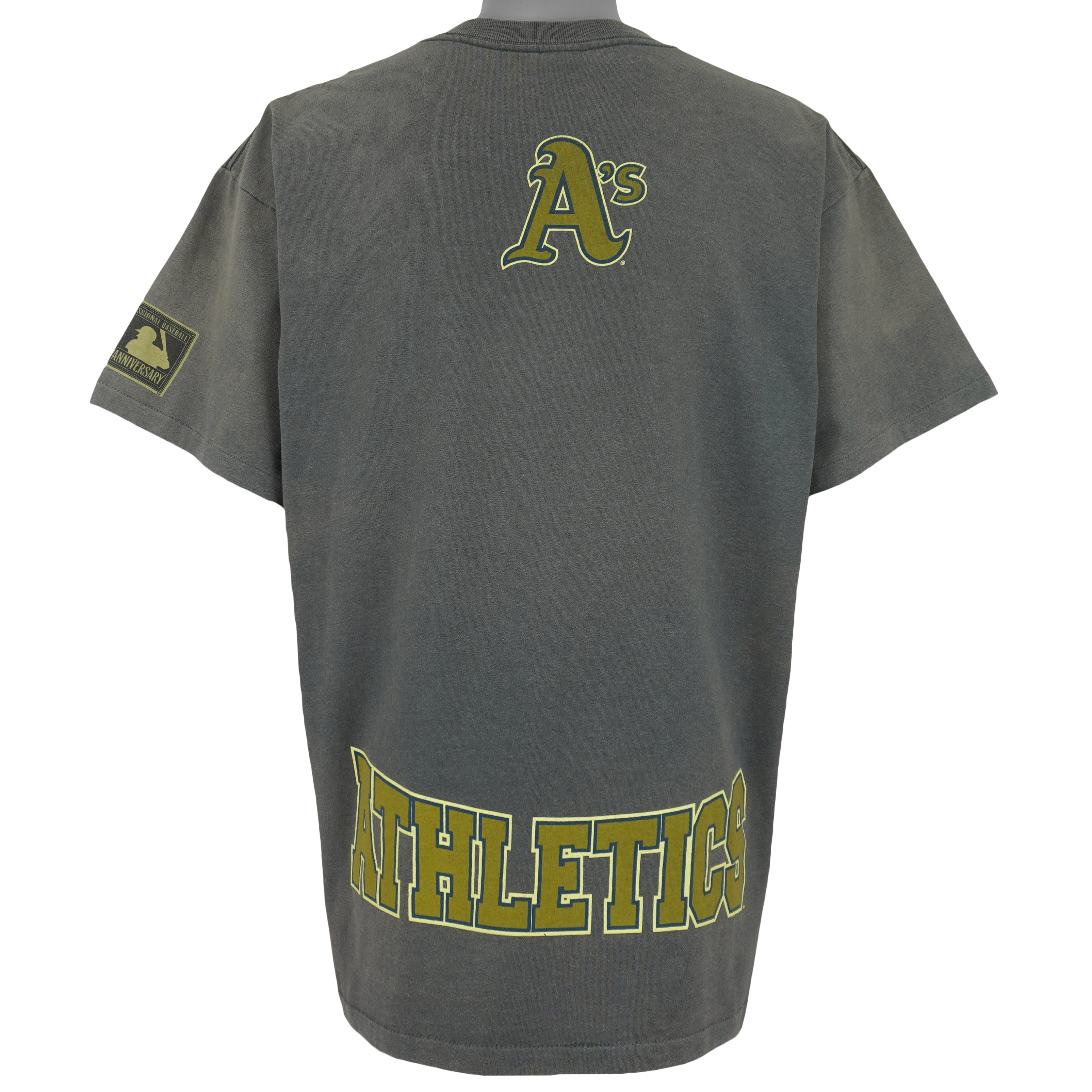 MLB (Genuine) - Oakland Athletics, We Play Hard Ball Spell-Out T-Shirt 1990s X-Large Vintage Retro Baseball